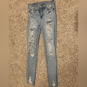 American Eagle Outfitters Light Blue Distressed Skinny Jeans